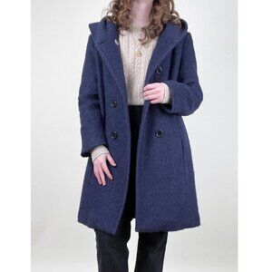 Vintage Bouclé Wool Blend Peacoat Hood Purple Pea Coat Jacket Y2K Fall Winter